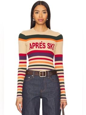 Aprés Ski Striped Slope Sweater - Beige with Multicolor Stripes